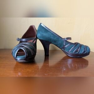 GELATI Green Suede Silver Leather  Mary Jane Heels EU 37 US 6.5 Made In Italy